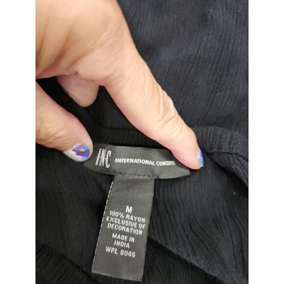 International Concepts Top Black 3/4 Sleeve Gauze Peplum NWT Women's Medium - Picture 3 of 9